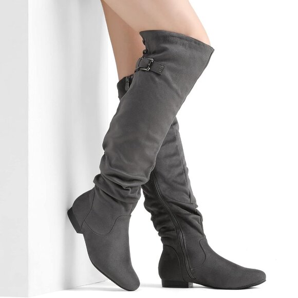 Women's Suede Over The Knee Thigh High Winter Boots Grey 11 - Picture 4 of 6